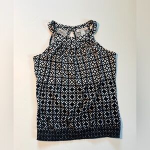 White House Black Market Black & White Geometric Halter Tank